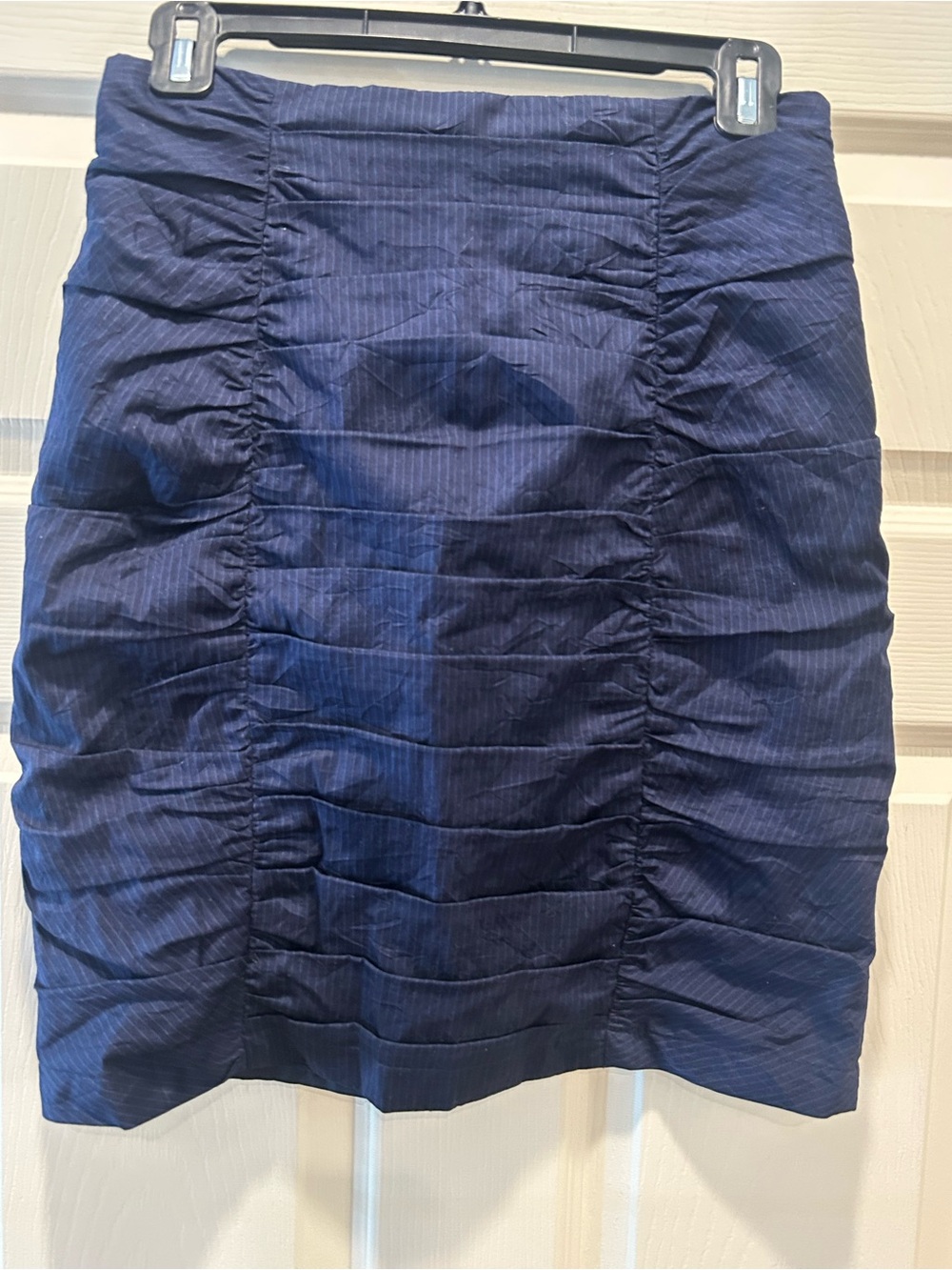 Nanette Lepore Navy Pinstripe Ruched Mini Skirt